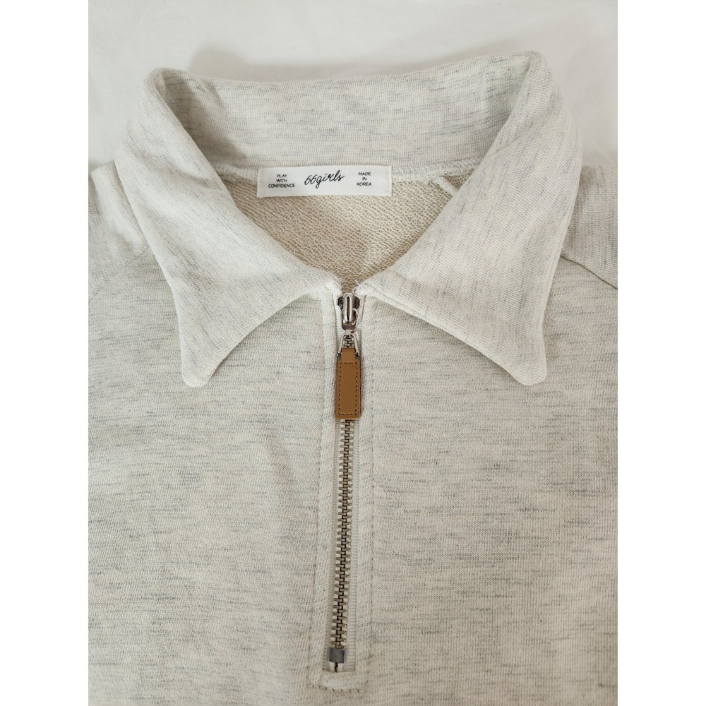 Women's BB-YookYook Girls Large 100% Cotton Beige Long Sleeve Sweatshirt 1/4 Zip